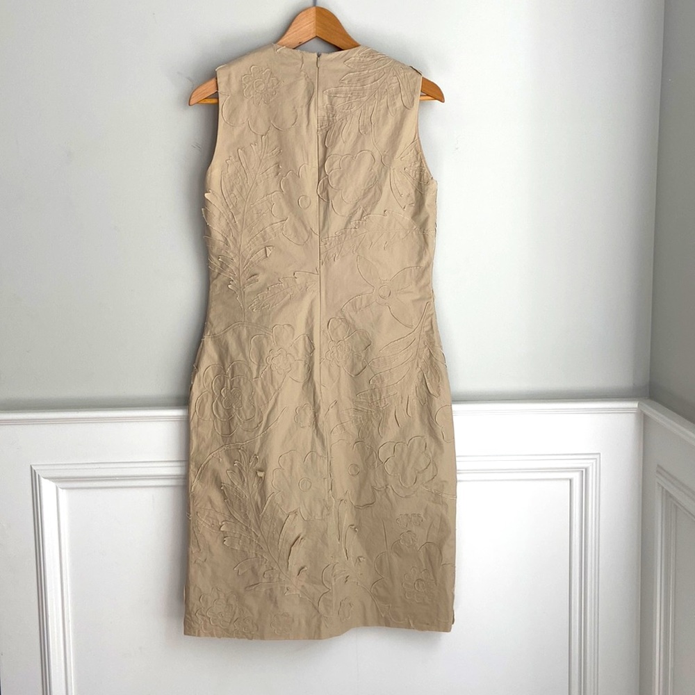 Cacharel Sand Beige Floral Appliqué Sleeveless Midi Occasional Dress sz 8/40 - Picture 2 of 6